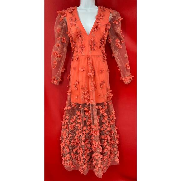 Anthropologie Helsi Blair V Neck Dimensional Coral Floral Gown Maxi Dress M NWT - Picture 7 of 16